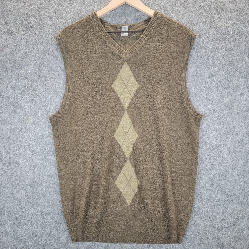 Dockers Sweater Vest Mens L Brown Beige Argyle Knit Pullover Grandpacore Classic